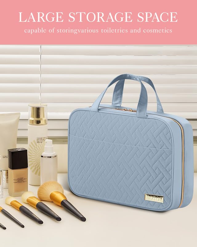 HOTOR bag with spacious compartments organizes cosmetics and travel items efficiently.