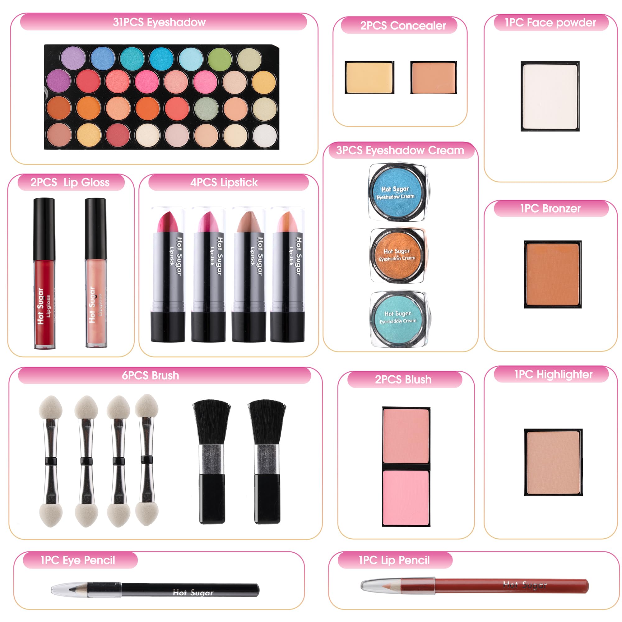 Hot Sugar eyeshadow palette collection with 31 shades for creative looks.