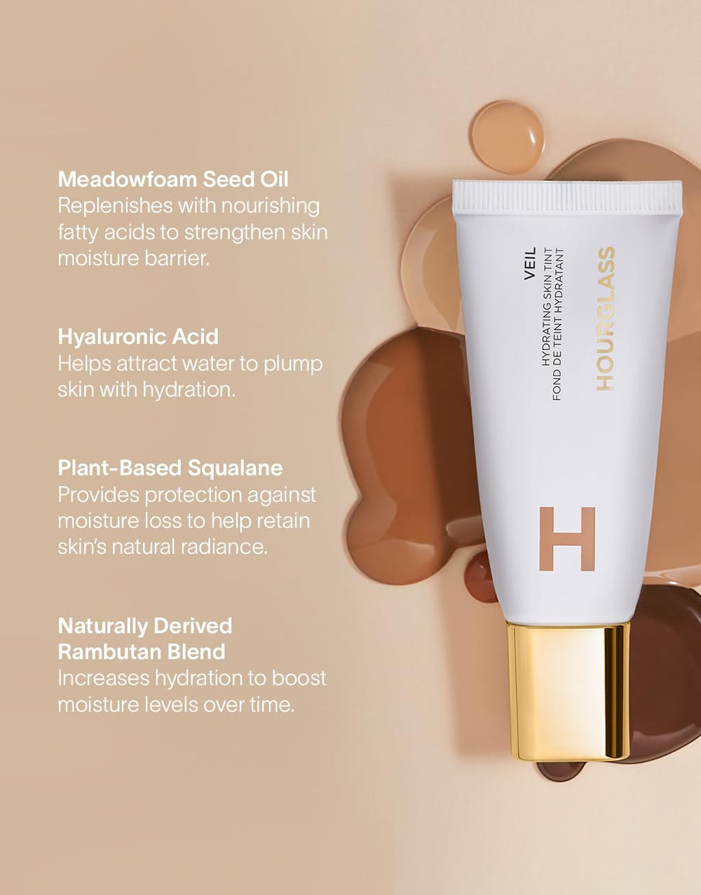 Hourglass Veil hydrating tint closeup reveals fresh, dewy complexion.