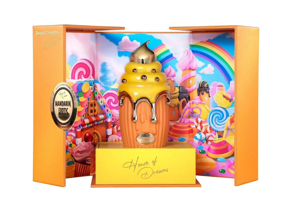 House Of Dreams Sweet Dreams Dubai Mandarin Exotic close-up label emphasizes premium bottle design.