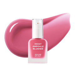 House of Hur Moist Ampoule Blusher Pink Rosie bottle close-up shows hydrating formula.