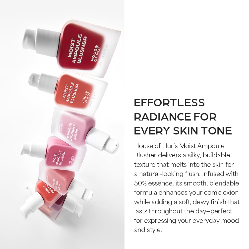 House of Hur Moist Ampoule Blusher Pink Rosie fingertip application for a gentle glow.