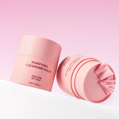 House of Hur Purifying Cleansing Balm tub close-up showing creamy texture for makeup removal.