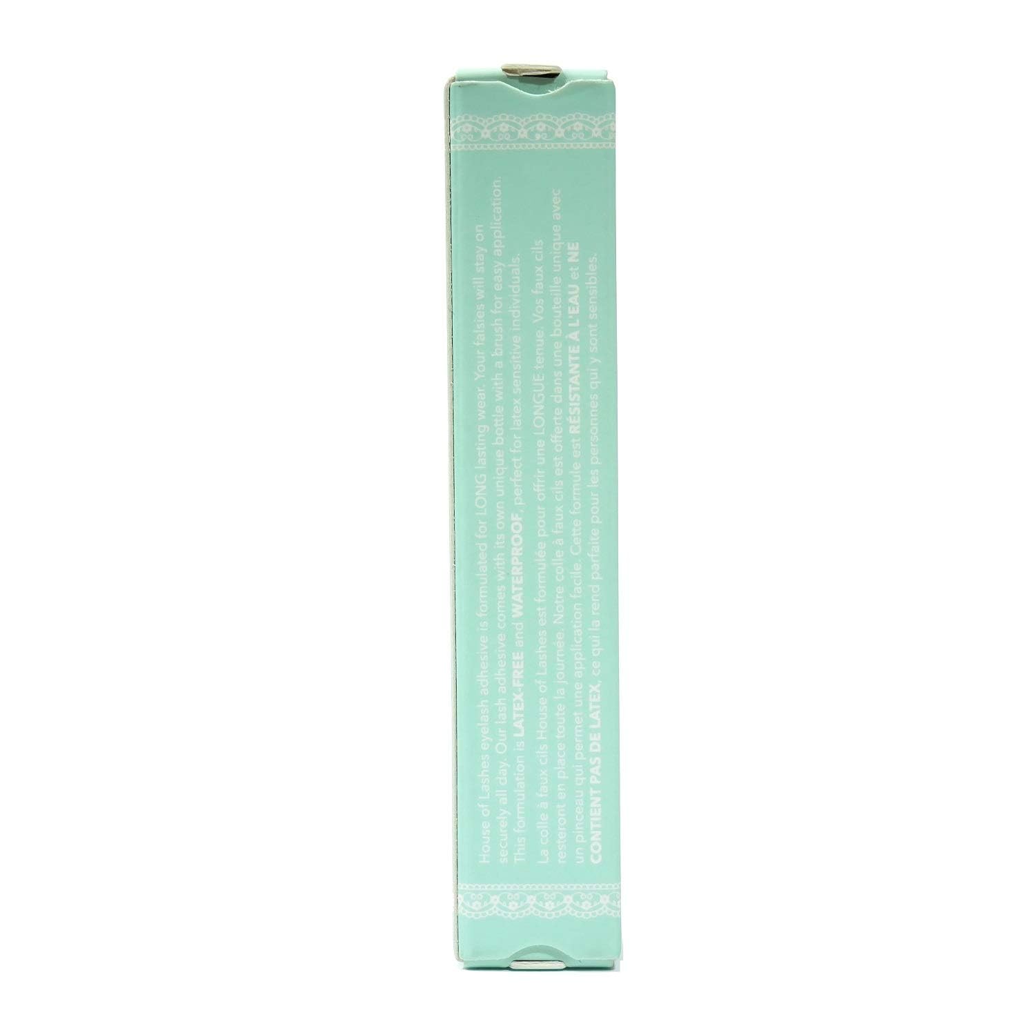 House of Lashes Dark Adhesive latex-free label communicates safety and clarity.