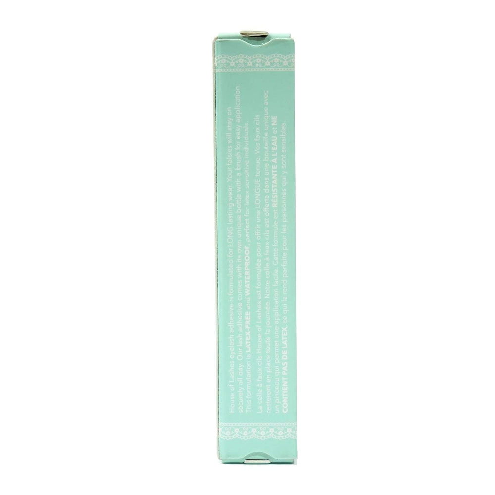 House of Lashes Dark Adhesive latex-free label communicates safety and clarity.
