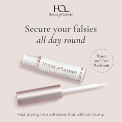 House of Lashes glue drying clear reveals seamless lash line.