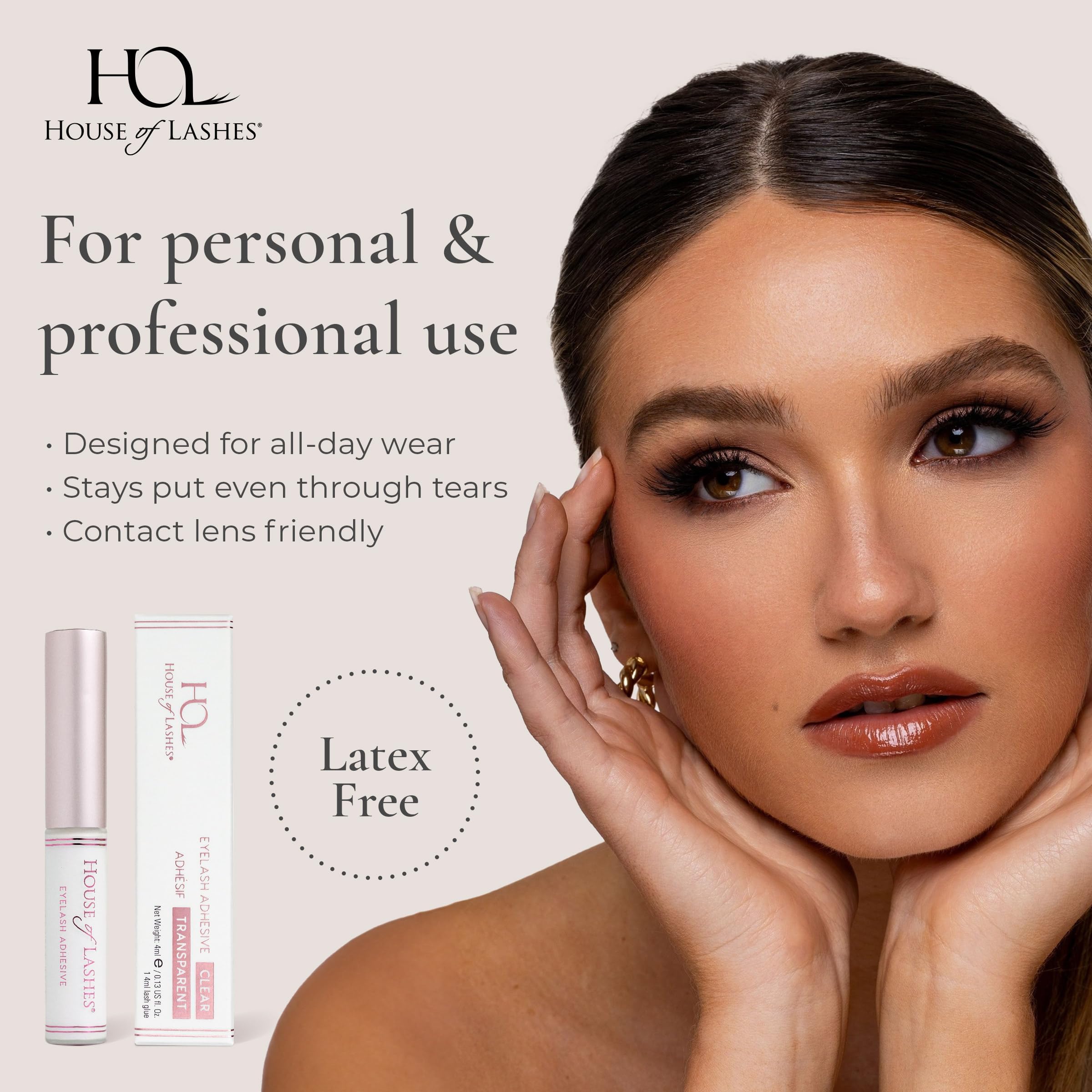 House of Lashes glue water-resistant formula withstands humidity and sweat.