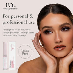 House of Lashes glue water-resistant formula withstands humidity and sweat.