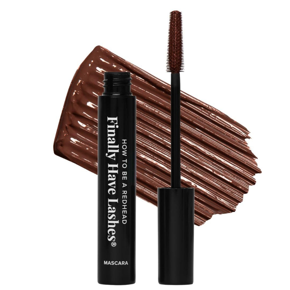 How to Be A Redhead Lashes Enhancing Mascara Brown close-up applying for smooth glide.