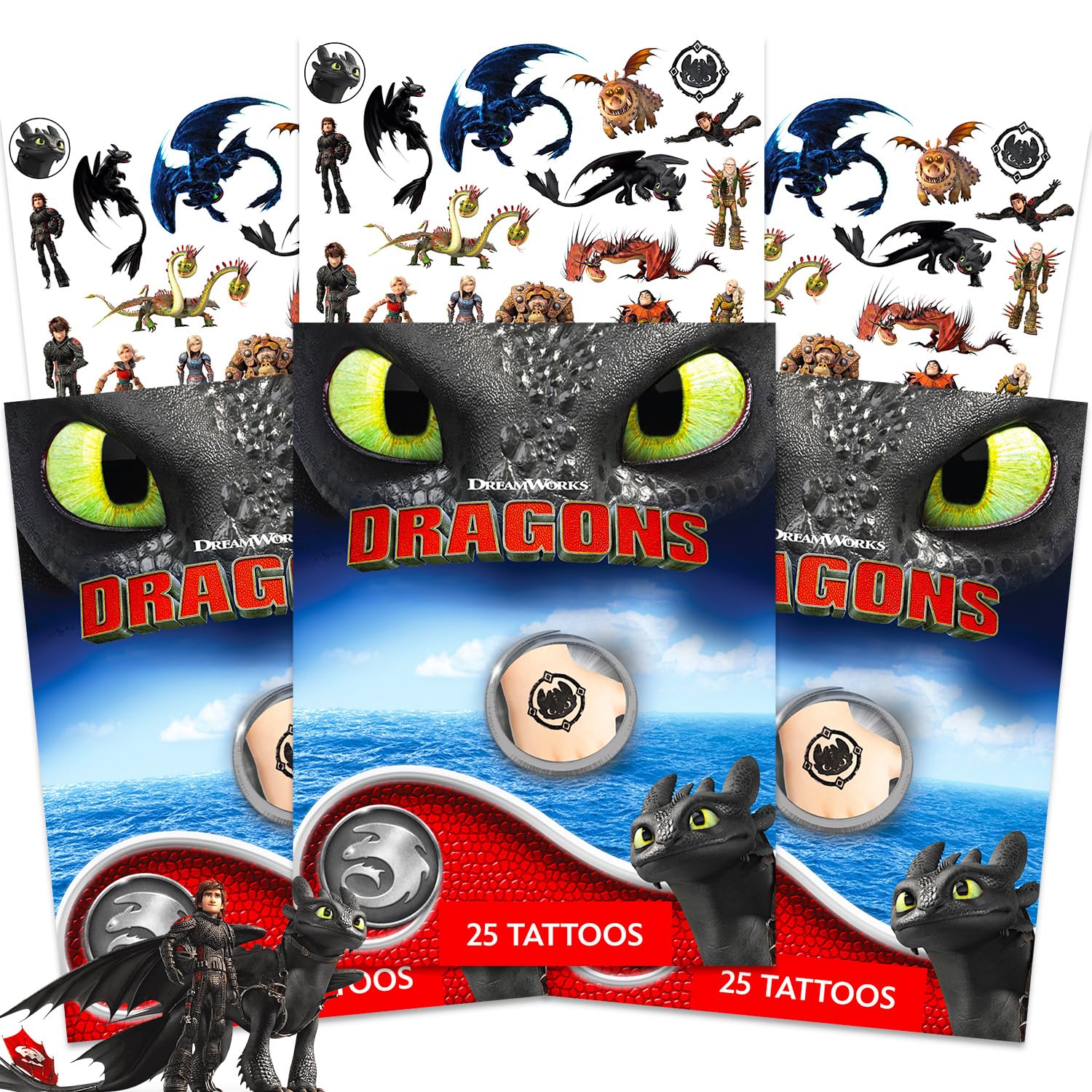 How To Train Your Dragon tattoo set with 75 designs for party favors and kids' bags