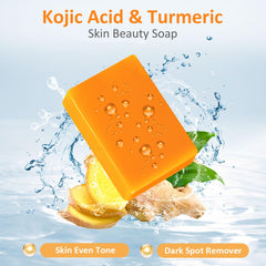 HOYEHOLA kojic turmeric soap bar close-up showing vibrant turmeric color