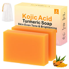 HOYEHOLA kojic turmeric soap bar close-up showing texture and natural ingredients.