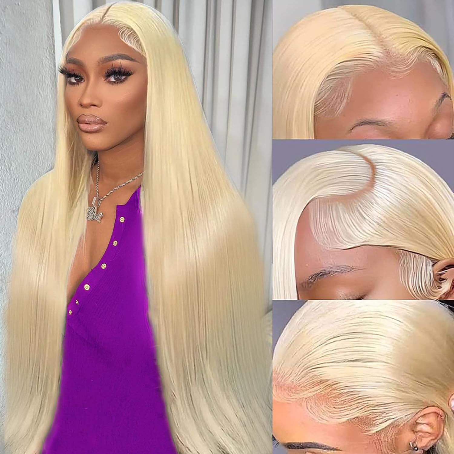 HPJIQ 32-inch blonde lace-front wig for natural daily wear and long silky style