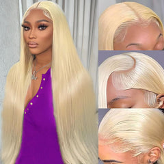 HPJIQ 32-inch blonde lace-front wig for natural daily wear and long silky style