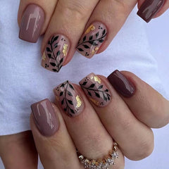 HPYFOI brown press-on nails with glossy finish for fast fall manicure