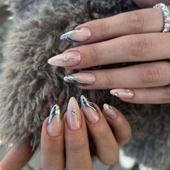 HPYFOI silver press-on nails package contents for quick at-home manicure