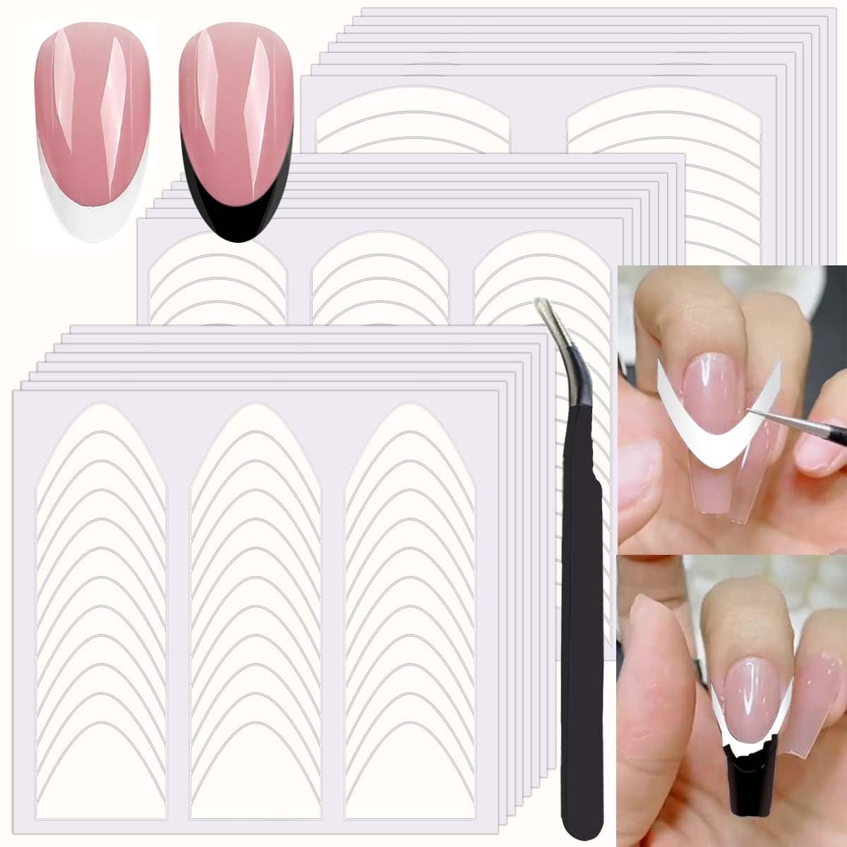 HPYFOI three-arc moon design sheets shown for versatile French tips