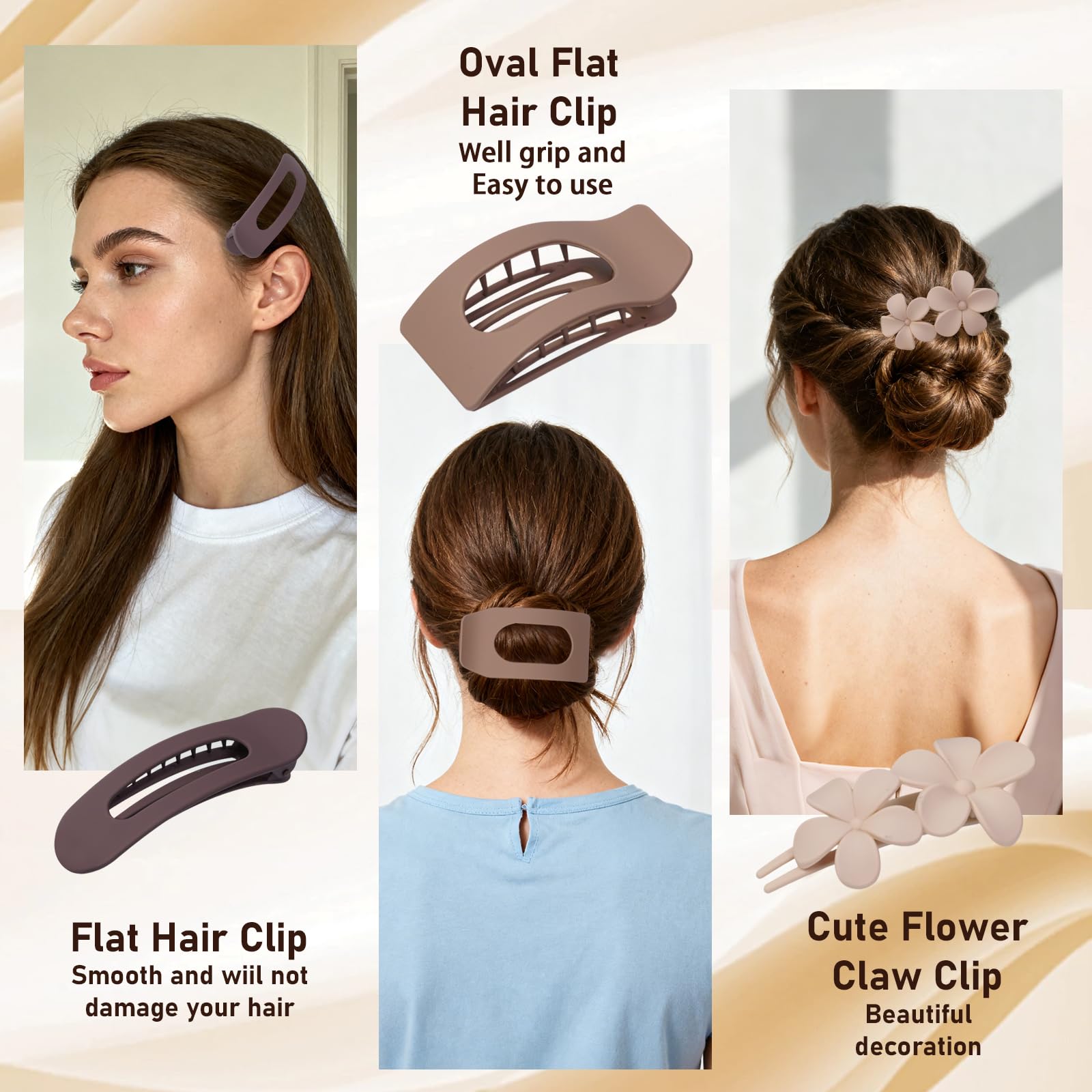 HQ-SITE flat claw clip in matte neutral ideal for secure all-day wear.