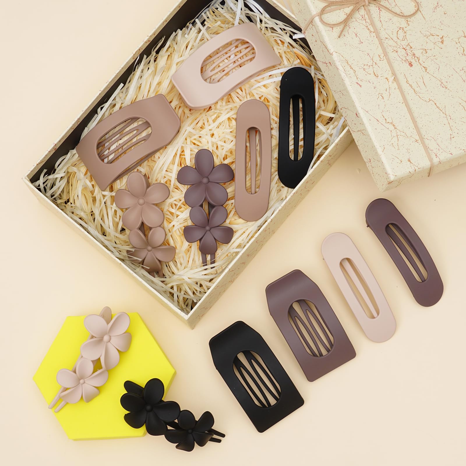 HQ-SITE flower hair pin in matte neutral adds delicate decorative touch to updos.