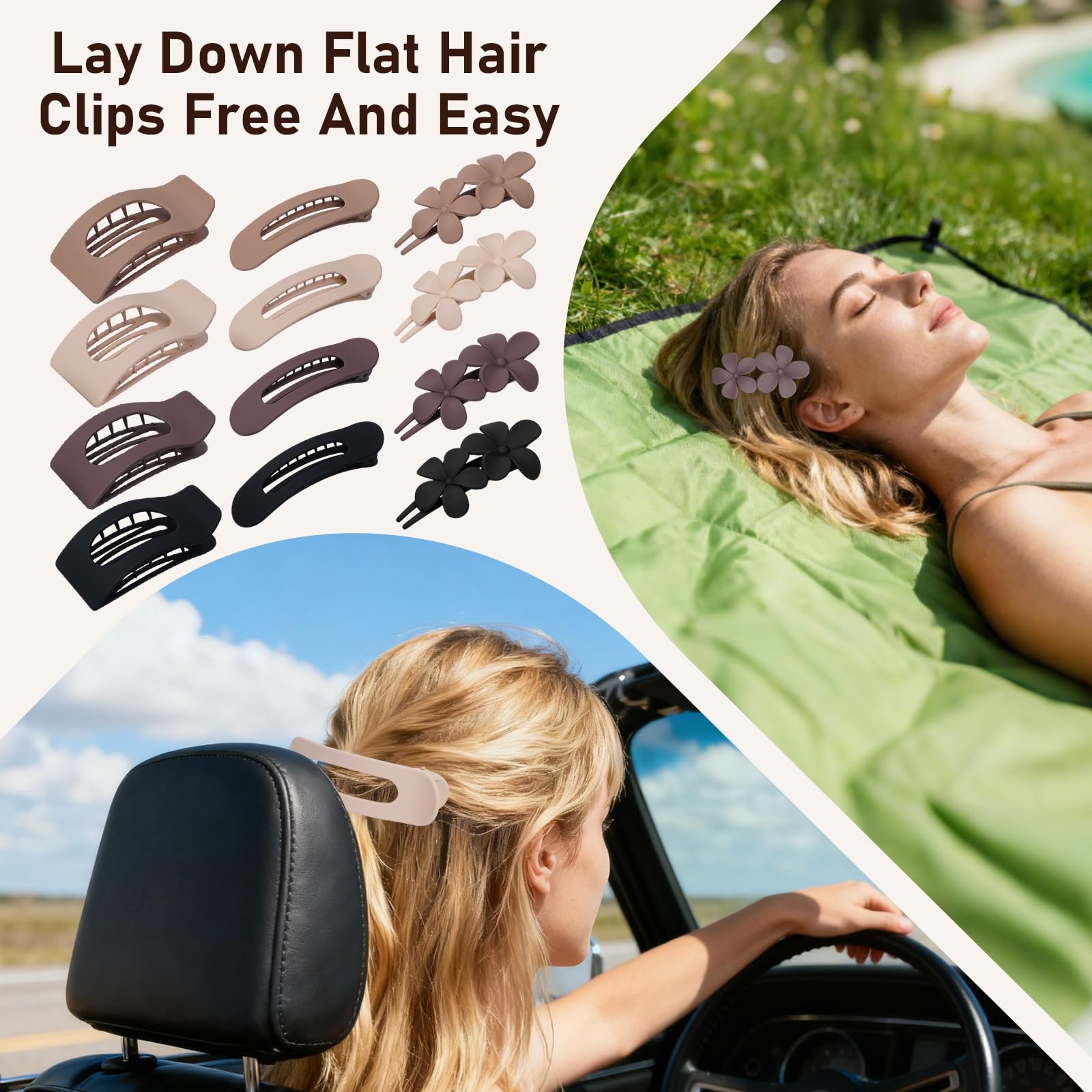 HQ-SITE flower hair pin in matte neutral for casual yet refined hairstyles.
