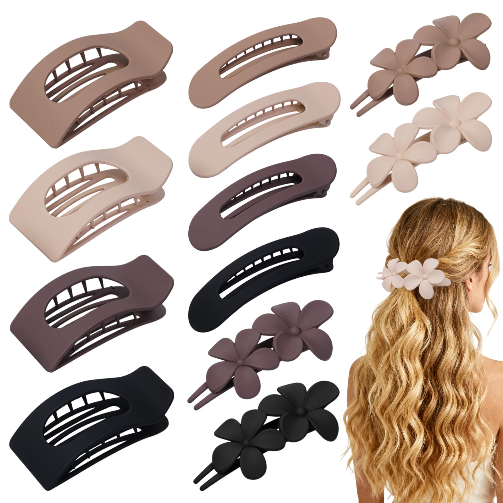 HQ-SITE French square flat clip in matte neutral securely holds hair with minimalist style.