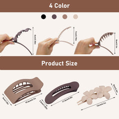 HQ-SITE French square flat clip in matte neutral shown for neat half-up styles.