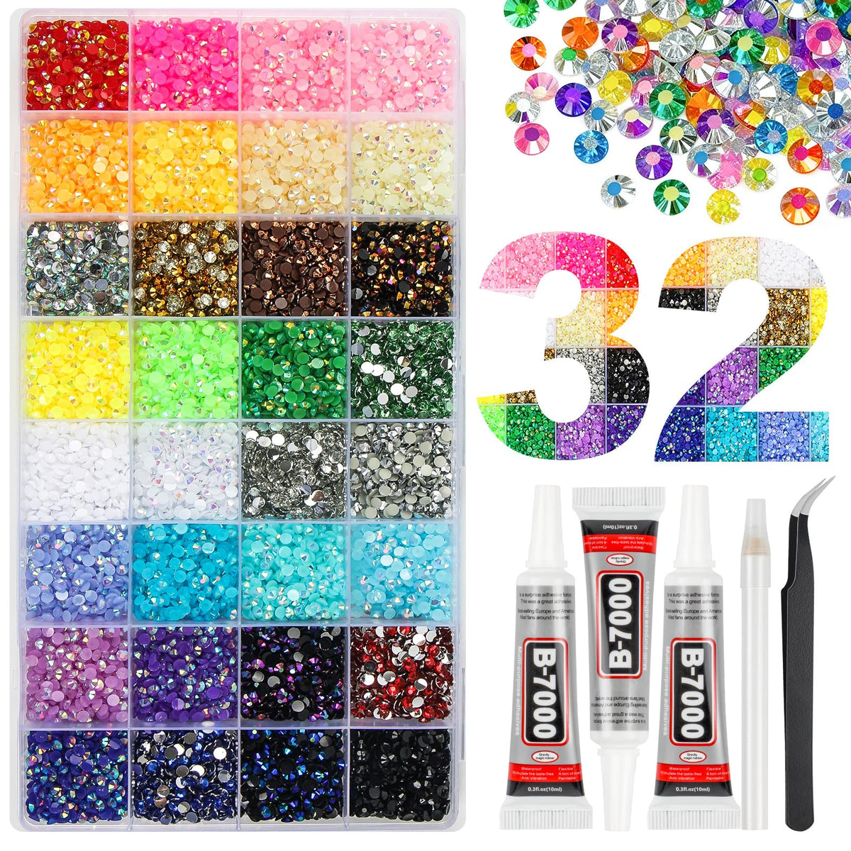 HRLbrc 36000pcs rhinestones in a compact box for easy crafting setups.