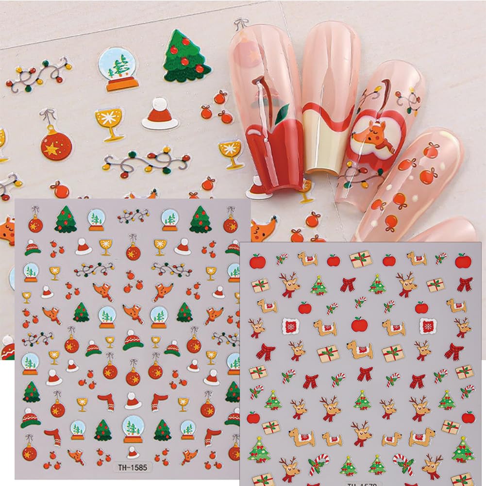 Hrnsnails Christmas nail stickers Christmas tree design for cheerful decorations and long lasting shine.