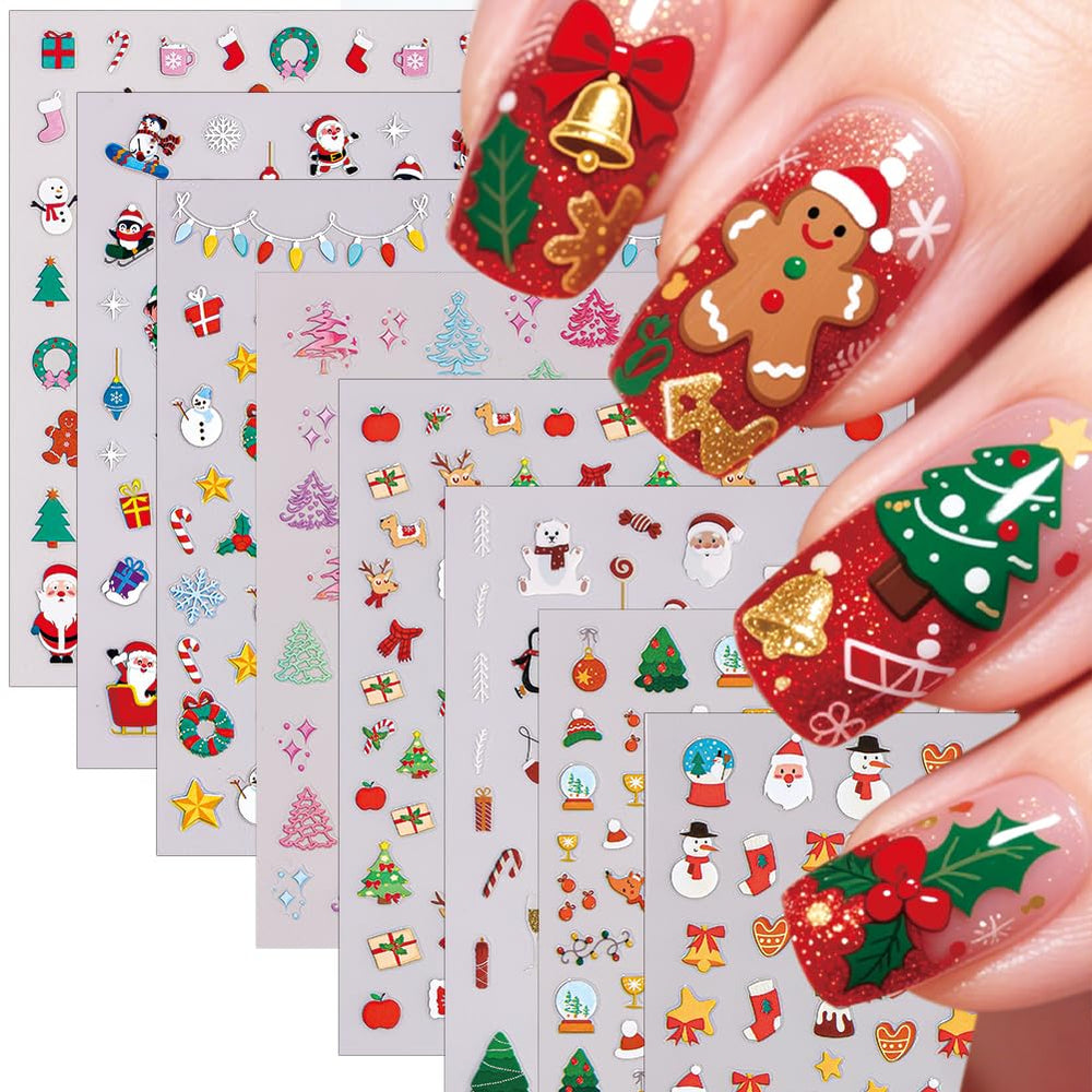 Hrnsnails Christmas nail stickers Santa Claus design for festive nails and easy application.