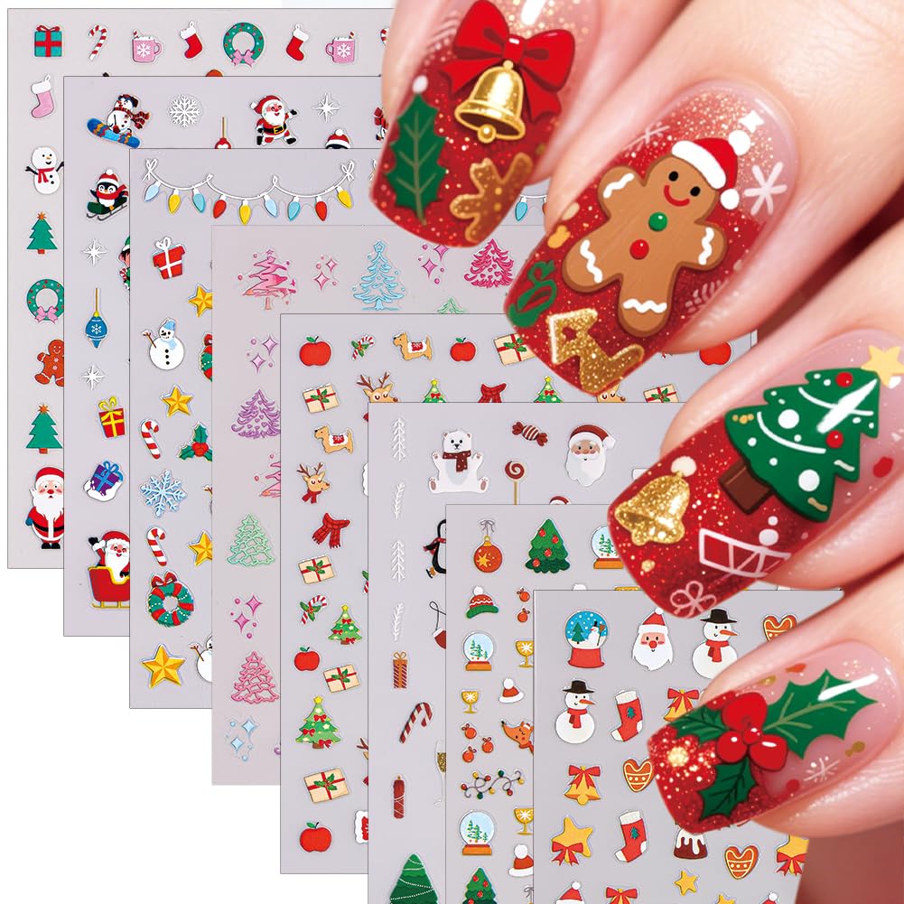 Hrnsnails Christmas nail stickers Santa Claus design for festive nails and easy application.