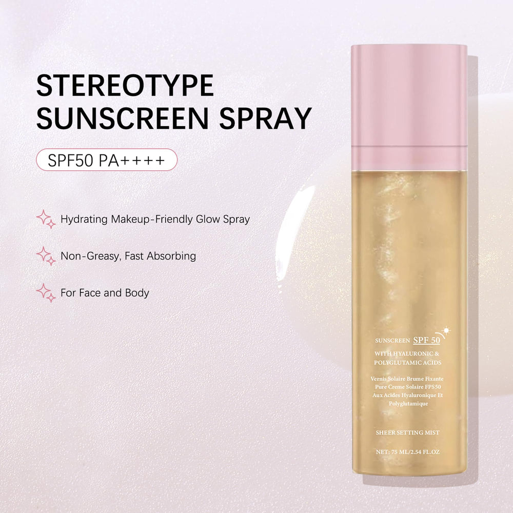HRTTUO SPF setting spray being dispensed for quick makeup lock and SPF protection