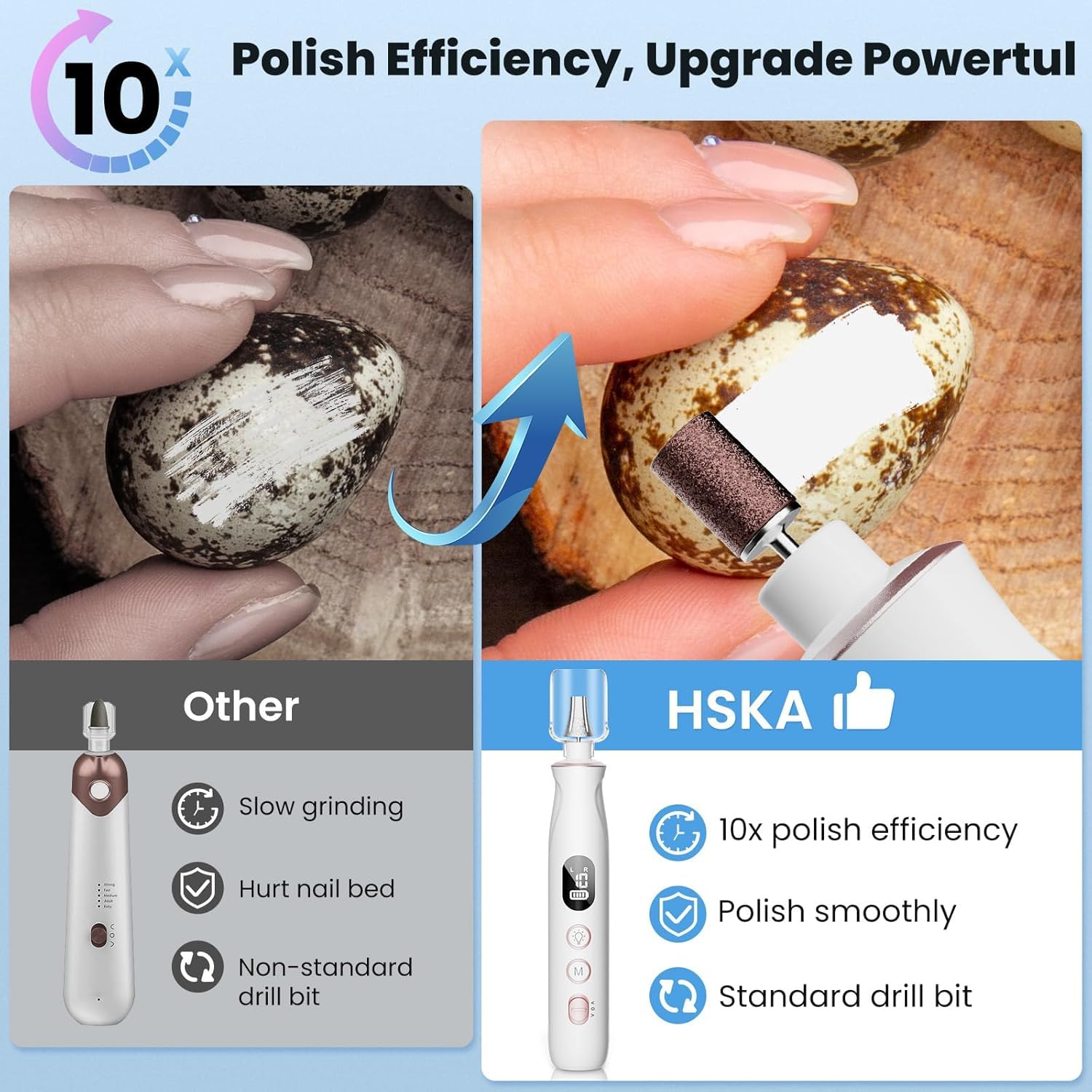 HSKAI cordless nail file in action for convenient at-home shaping.