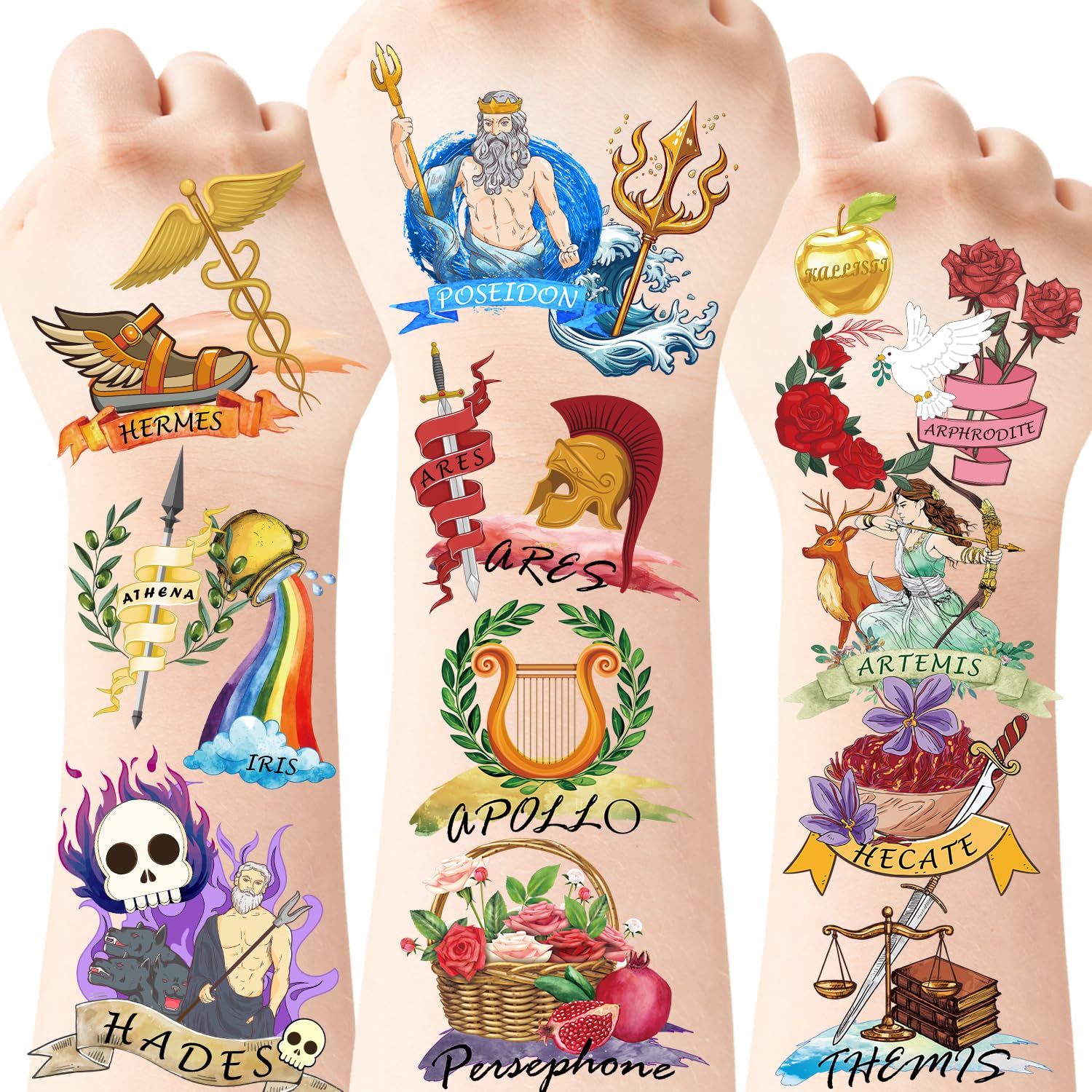 Htabiol Greek Gods tattoo set with 72 designs for immersive party favors