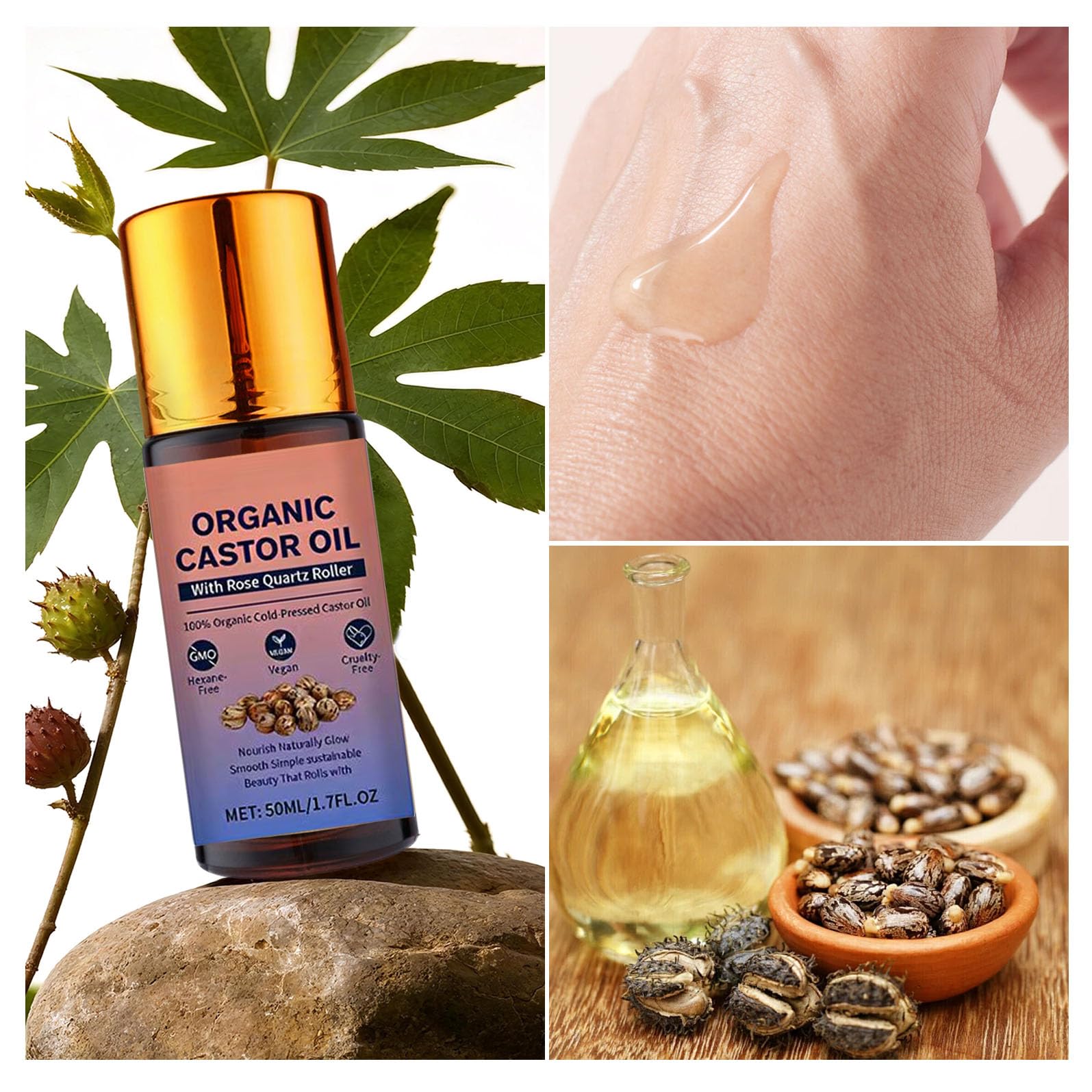 HTBGAA castor oil roll-on demonstrating targeted brow and lash care