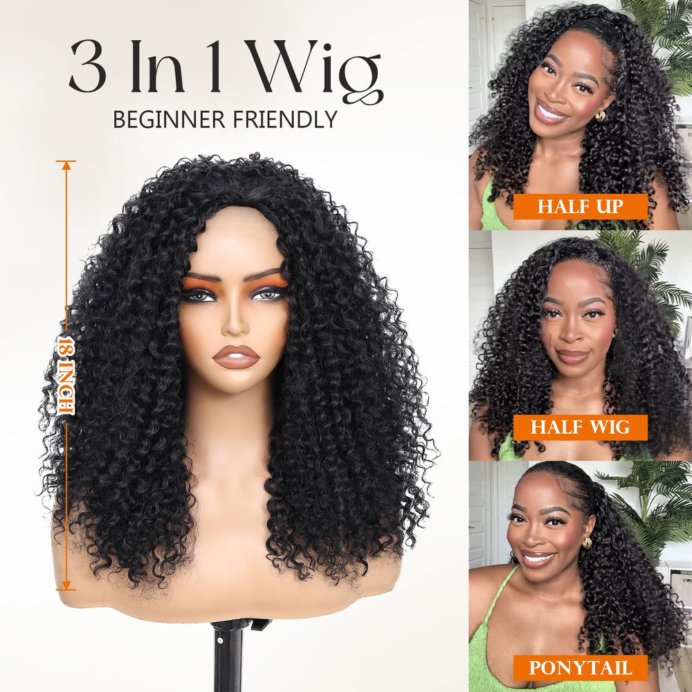 HUA 3in1 half wig offers ponytail and headband styling options.