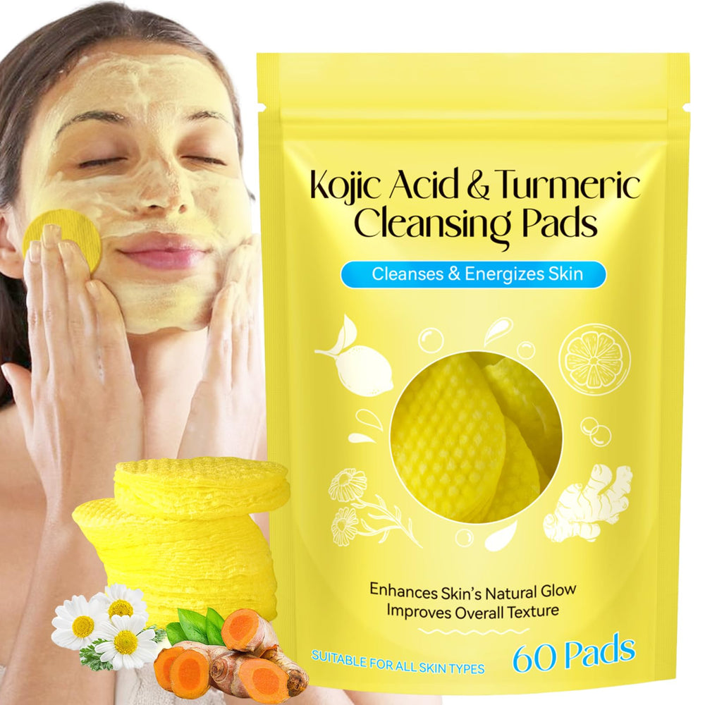 HUALIJIA Turmeric Kojic Pads package front, compact and portable for daily cleansing on the go