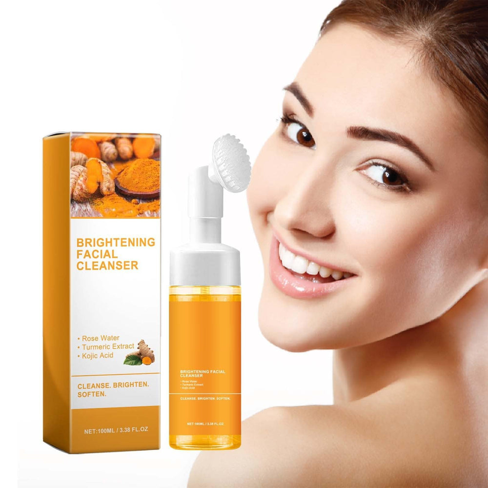 HuaQing Glow Wash turmeric face wash with brush for deep cleansing pores.