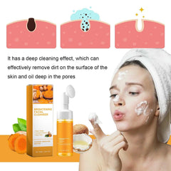 HuaQing turmeric foaming face wash with brush included for easy cleansing