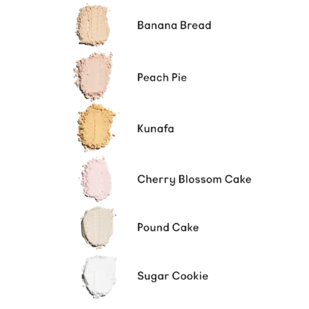 Huda Baby Bake Kunafa on the cheek shows a smooth, airbrushed finish.