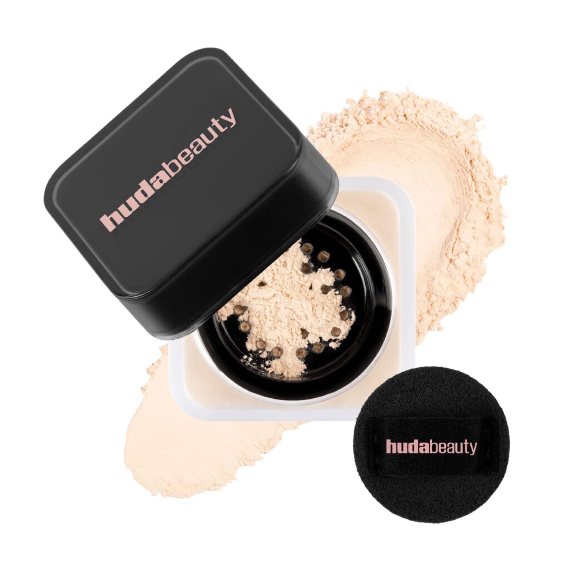 Huda Beauty Baby Bake Mini Pound Cake bottle close-up showing a smooth, airbrushed finish.