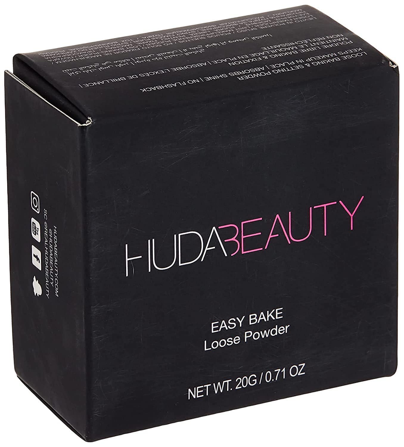 Huda Beauty Easy Bake Cupcake powder jar shows velvety texture for flawless setting.