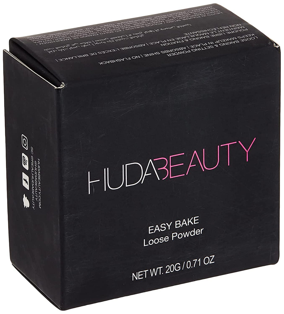 Huda Beauty Easy Bake Cupcake powder jar shows velvety texture for flawless setting.