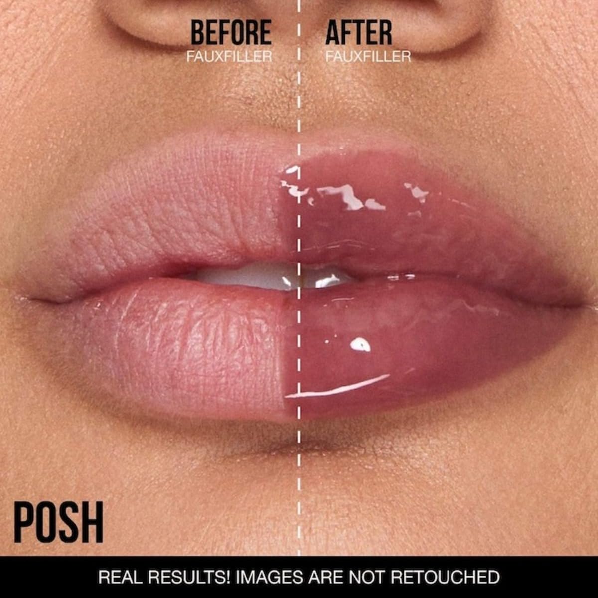 Huda Beauty Faux Filler Extra Shine Foxy tube shows rich caramel brown hue.