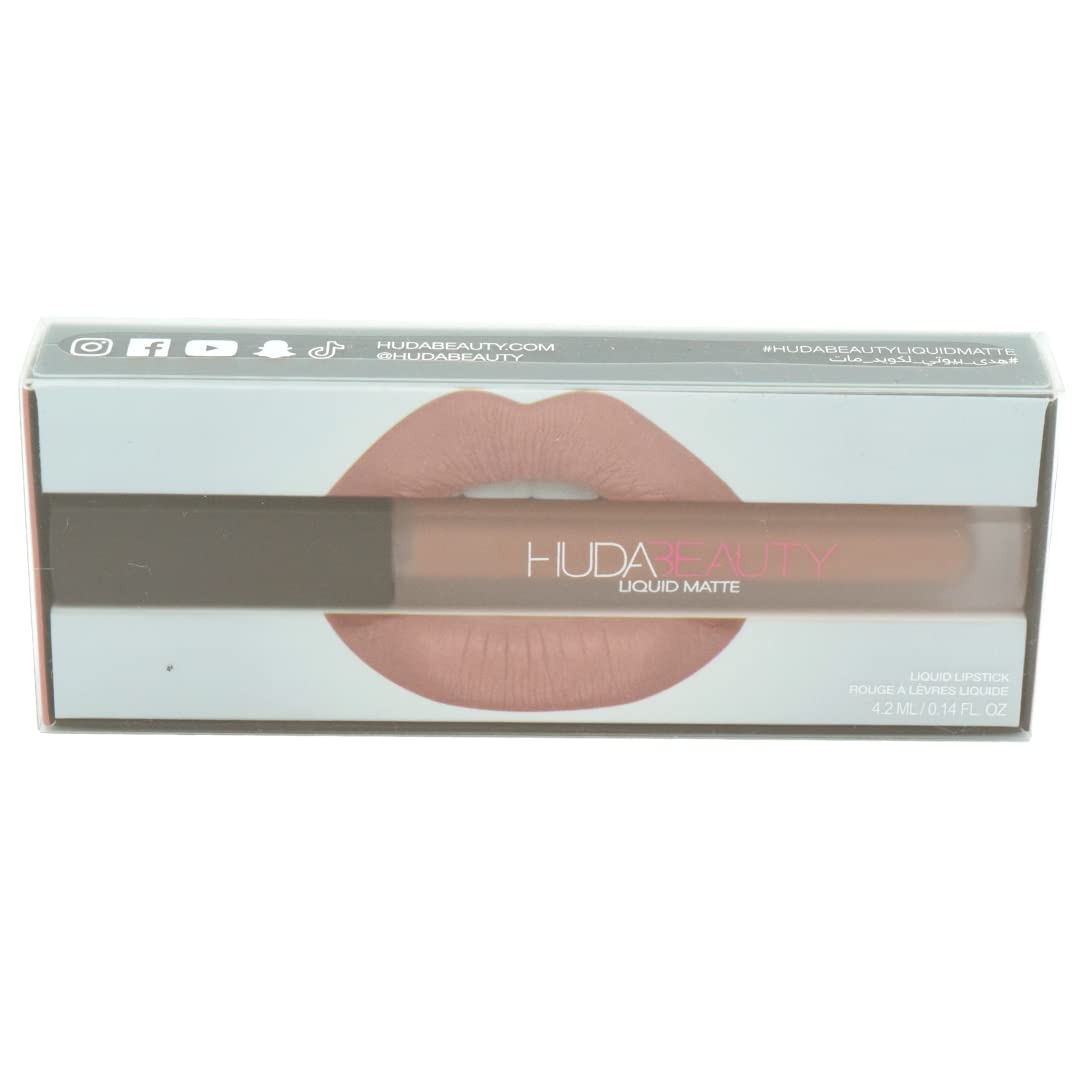Huda Beauty Liquid Matte applicator demo demonstrates precise liner and full-coverage