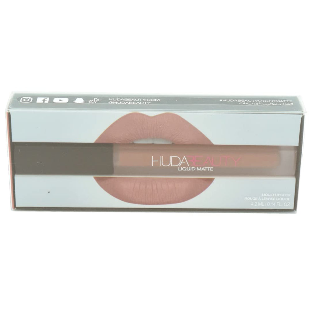 Huda Beauty Liquid Matte applicator demo demonstrates precise liner and full-coverage