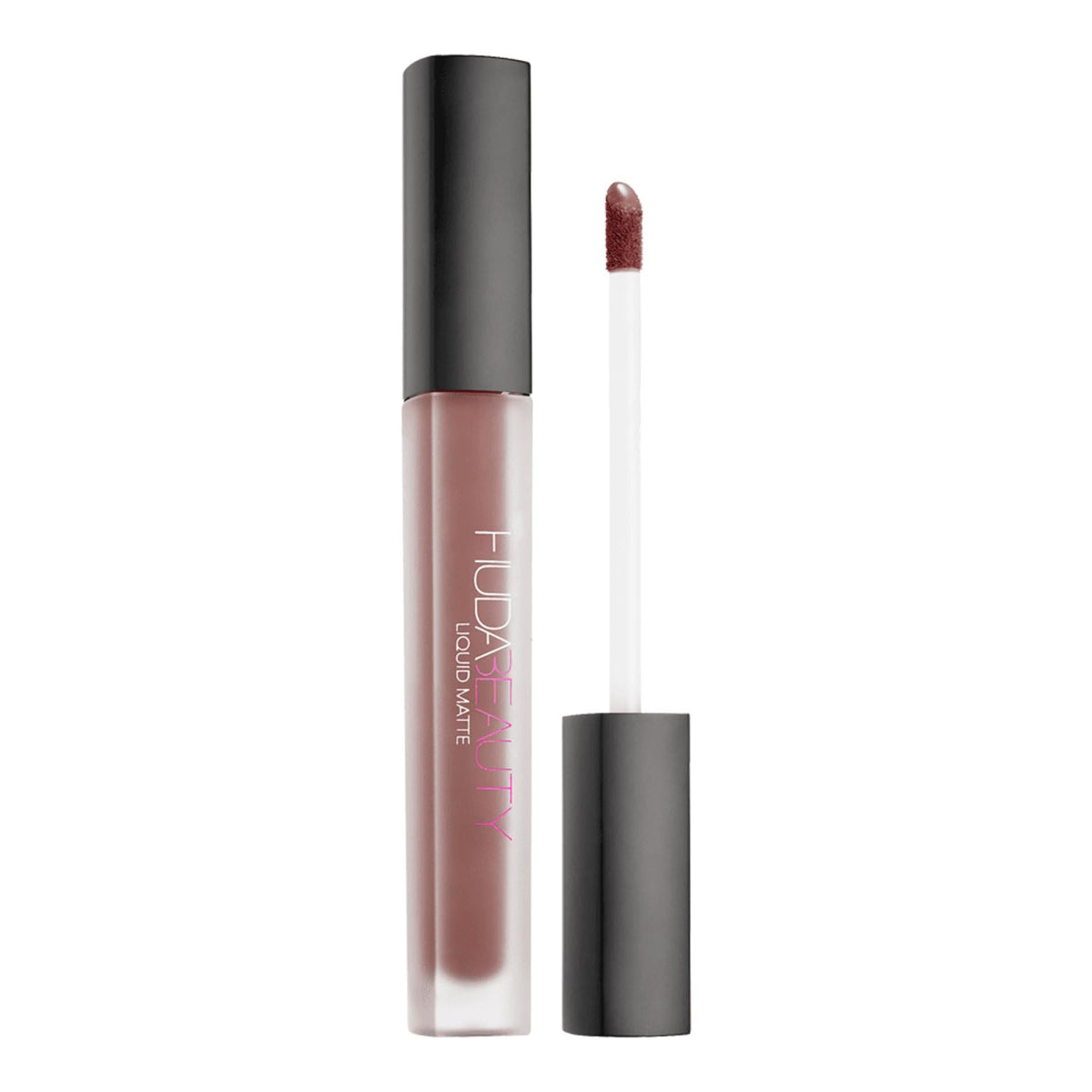 Huda Beauty Girlfriend swatch shows rich, transfer-proof color for day-to-night wear.