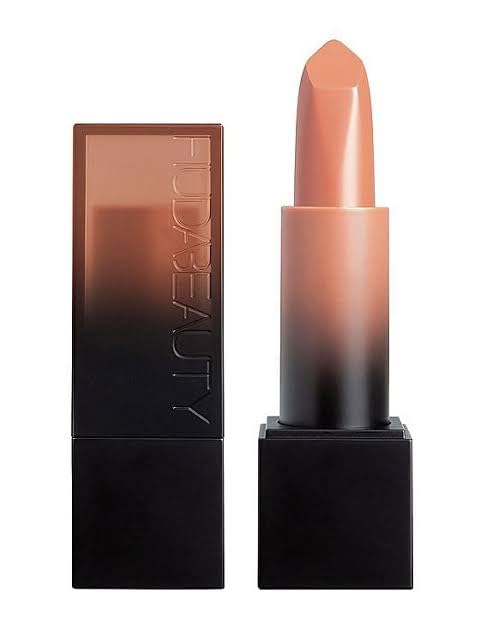 HUDA Beauty Power Bullet Cream Glow Rajah swatch on arm shows rich color payoff.
