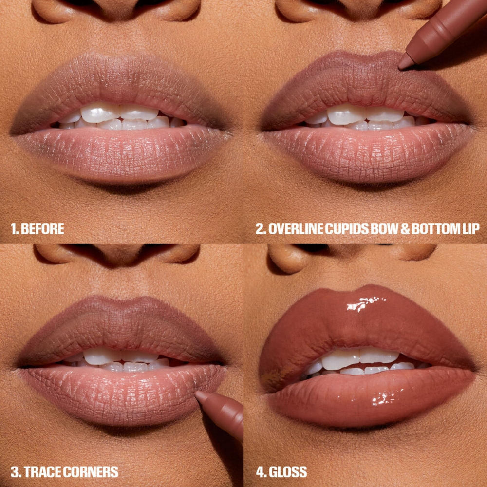 Huda Pink Kit Juicy Bombshell Lip Gloss swatch on lips.