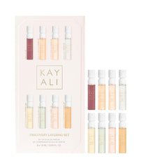 Huda Kayali Discovery Layering Set with eight 1.5 ml samplers for custom scents