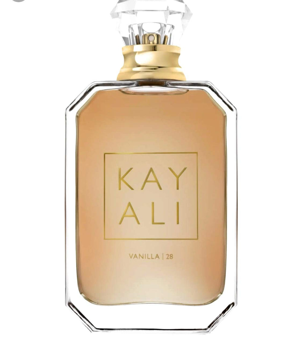 Huda Kayali Vanilla 28 bottle emphasizes warm vanilla aroma for evening wear